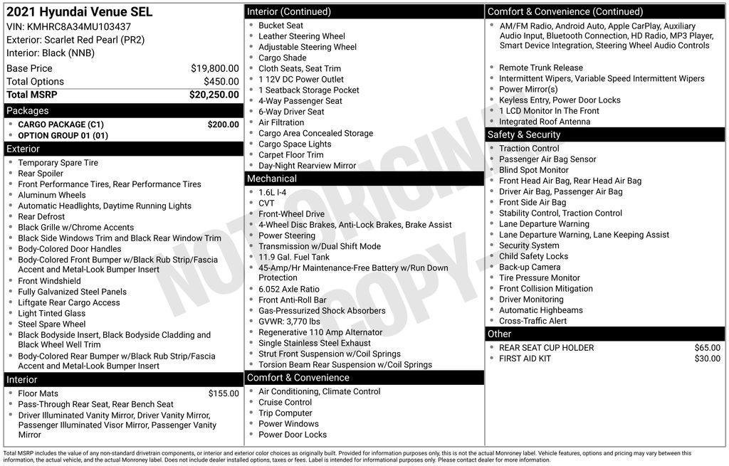used 2021 Hyundai Venue car, priced at $14,786