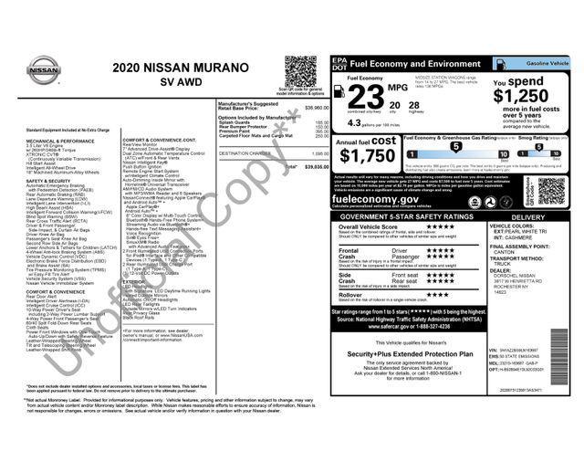 used 2020 Nissan Murano car, priced at $19,999