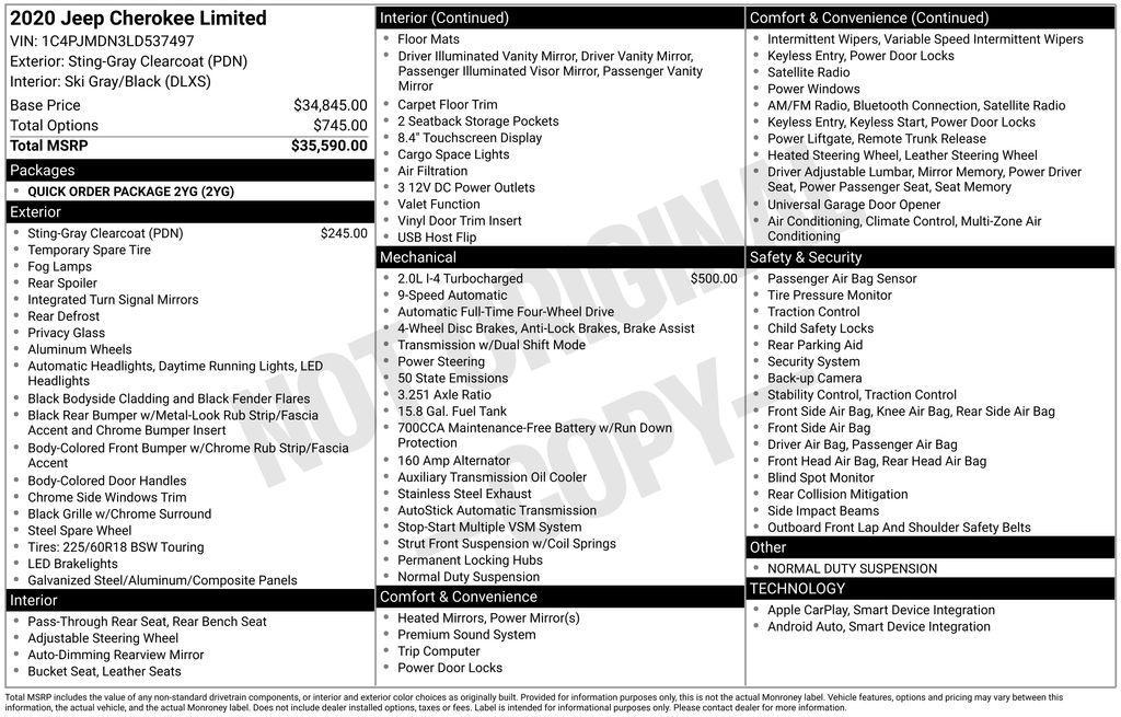 used 2020 Jeep Cherokee car, priced at $18,619