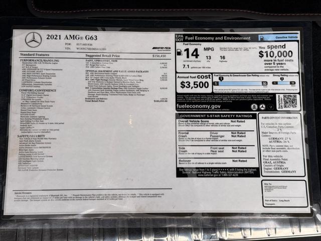 used 2021 Mercedes-Benz AMG G 63 car, priced at $164,887