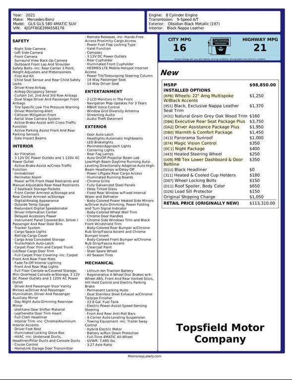 used 2021 Mercedes-Benz GLS 580 car, priced at $59,995