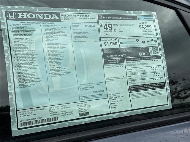 new 2025 Honda Civic Hybrid car, priced at $31,628