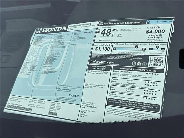new 2025 Honda Accord Hybrid car, priced at $36,545