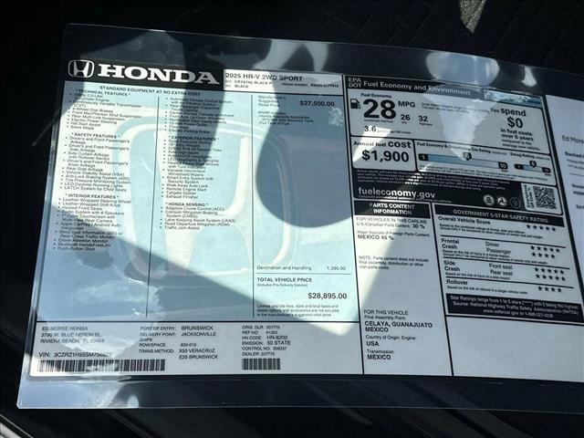 new 2025 Honda HR-V car, priced at $30,895