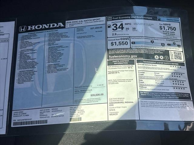 new 2025 Honda Civic car, priced at $28,600