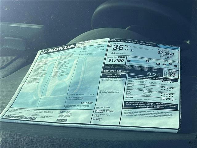 new 2025 Honda Civic car, priced at $25,400