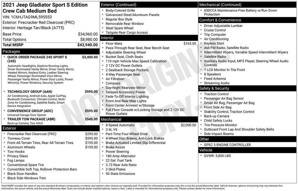 used 2021 Jeep Gladiator car, priced at $29,488