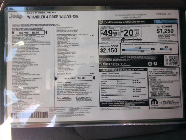 new 2025 Jeep Wrangler 4xe car, priced at $60,019