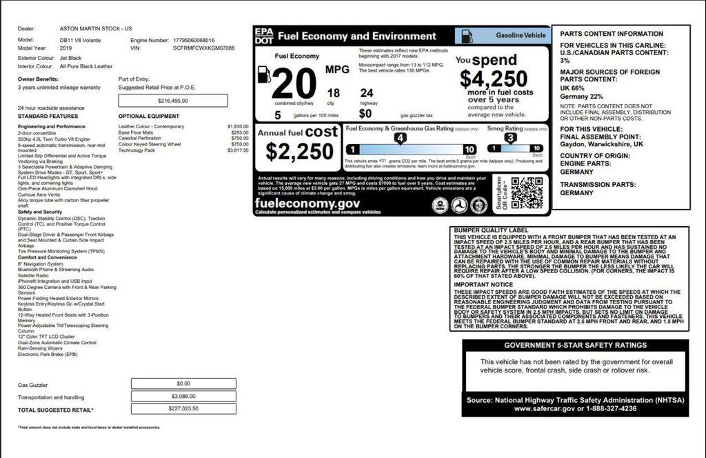 used 2019 Aston Martin DB11 car, priced at $88,995