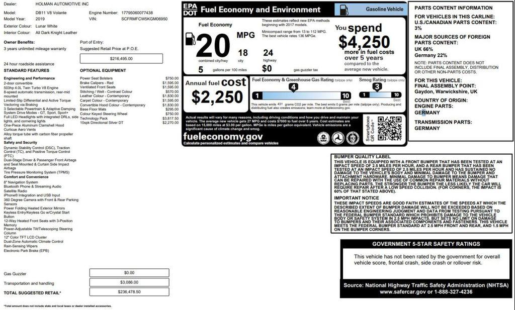 used 2019 Aston Martin DB11 car, priced at $78,995