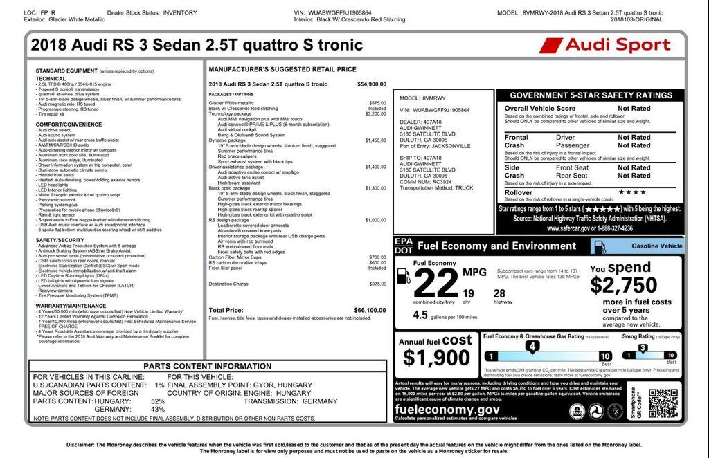 used 2018 Audi RS 3 car, priced at $32,995