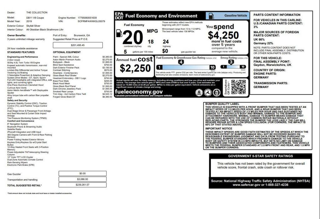 used 2019 Aston Martin DB11 car, priced at $76,995