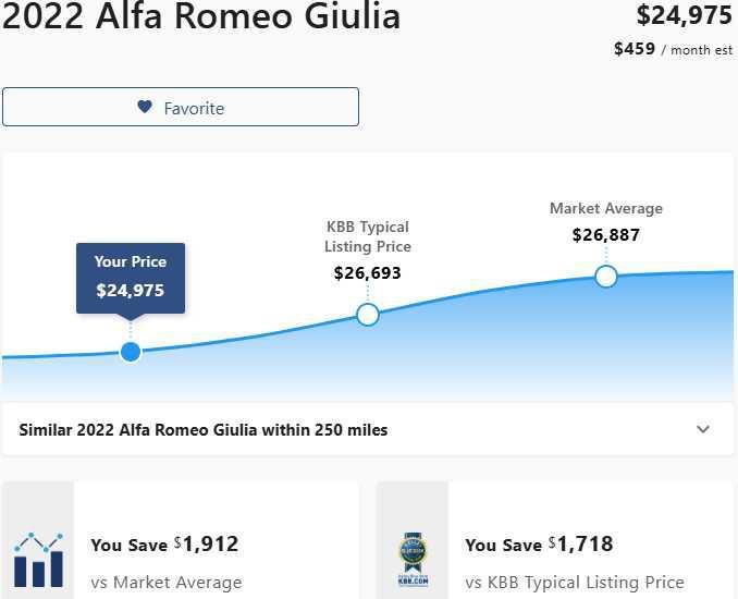 used 2022 Alfa Romeo Giulia car, priced at $24,975
