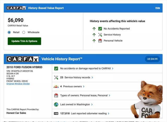 used 2010 Ford Fusion Hybrid car, priced at $4,950