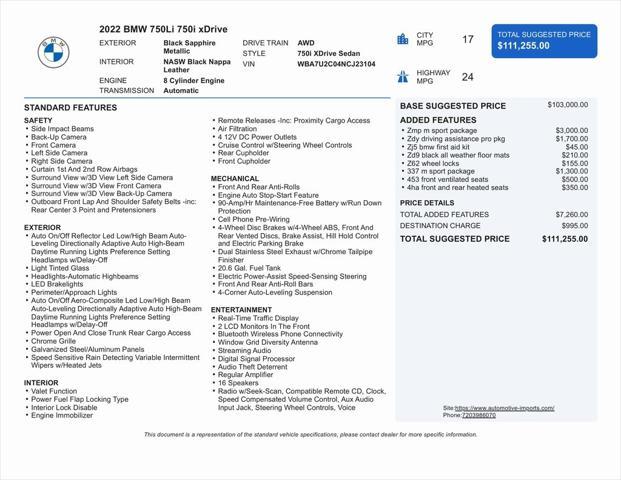 used 2022 BMW 750 car, priced at $55,000
