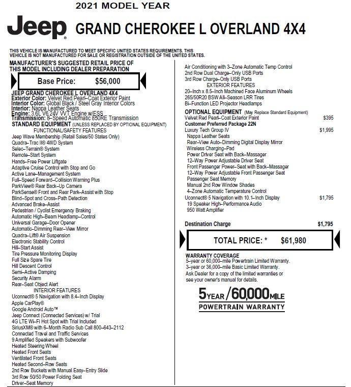 used 2021 Jeep Grand Cherokee L car, priced at $34,990