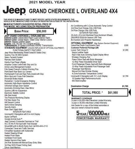 used 2021 Jeep Grand Cherokee L car, priced at $34,990