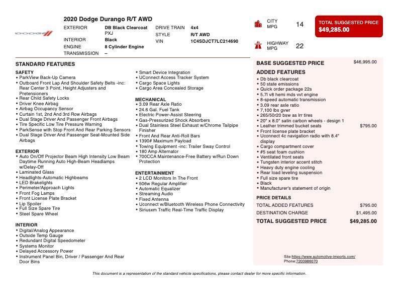 used 2020 Dodge Durango car, priced at $30,000