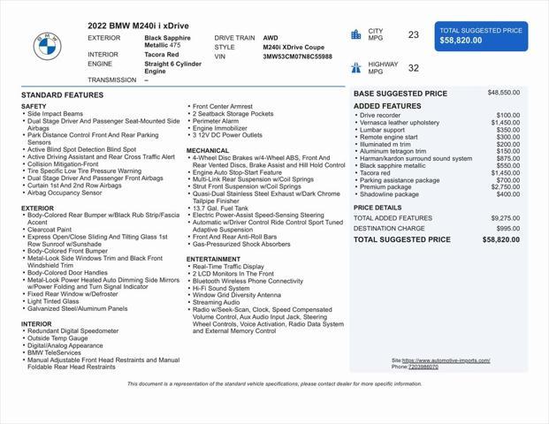 used 2022 BMW M240 car, priced at $45,000