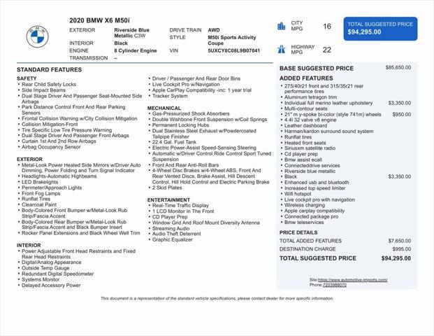 used 2020 BMW X6 car, priced at $55,000