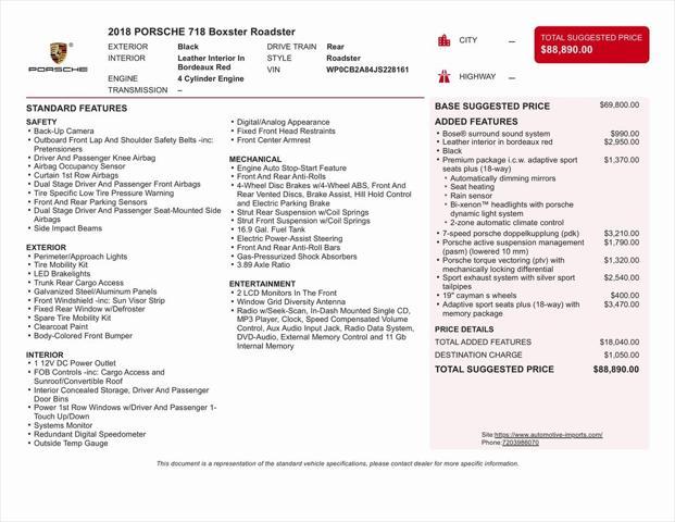 used 2018 Porsche 718 Boxster car, priced at $58,000