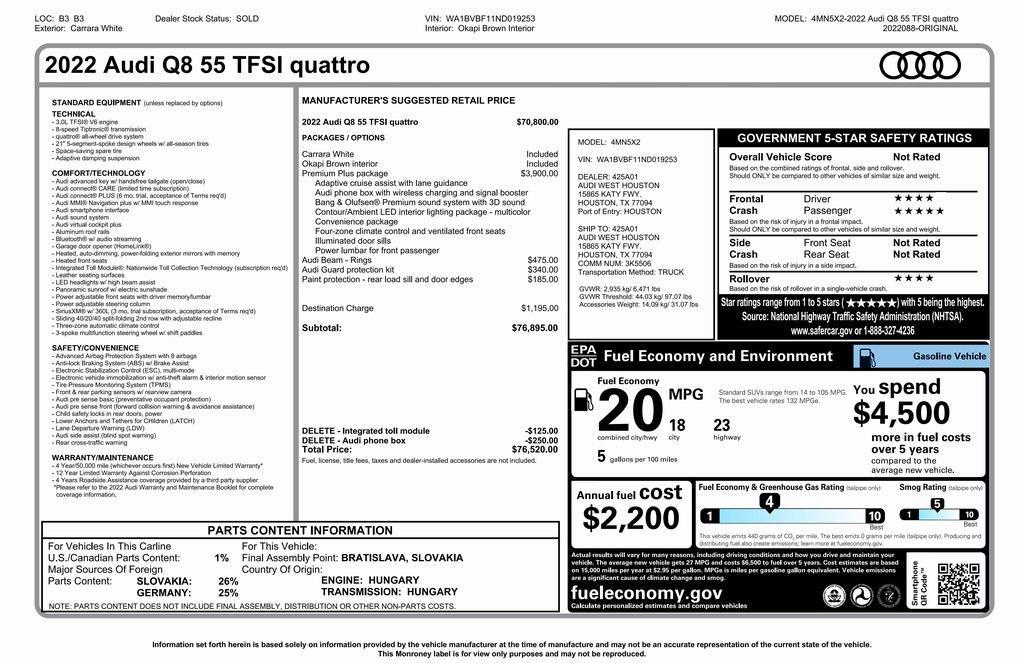 used 2022 Audi Q8 car, priced at $45,830