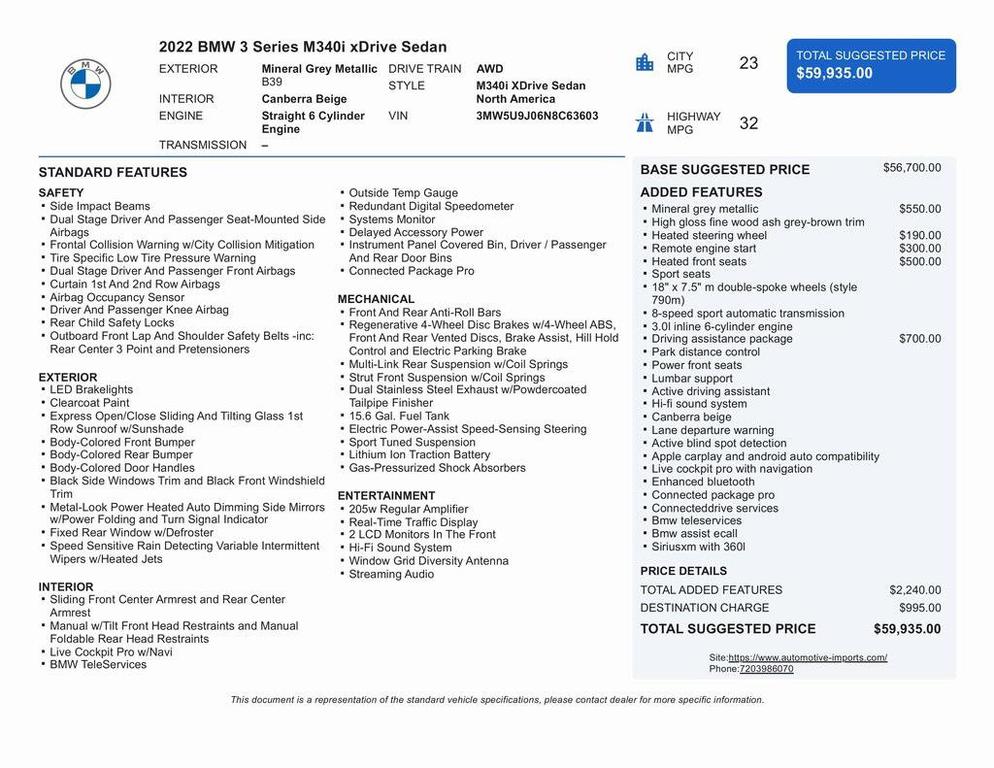 used 2022 BMW M340 car, priced at $47,500