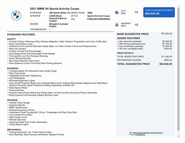 used 2021 BMW X4 M car, priced at $55,000
