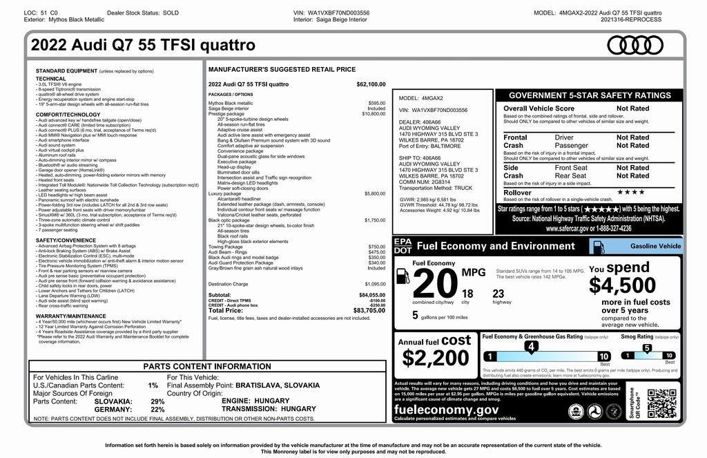 used 2022 Audi Q7 car, priced at $53,000