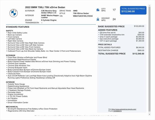 used 2022 BMW 750 car, priced at $56,000