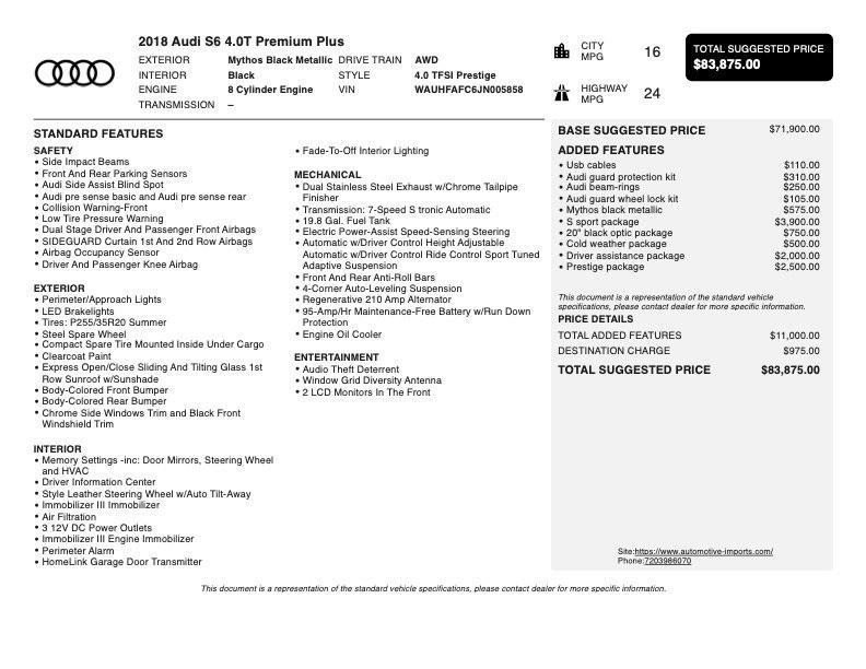 used 2018 Audi S6 car, priced at $42,000