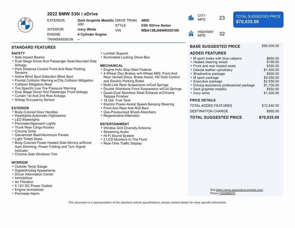 used 2022 BMW 530 car, priced at $40,000