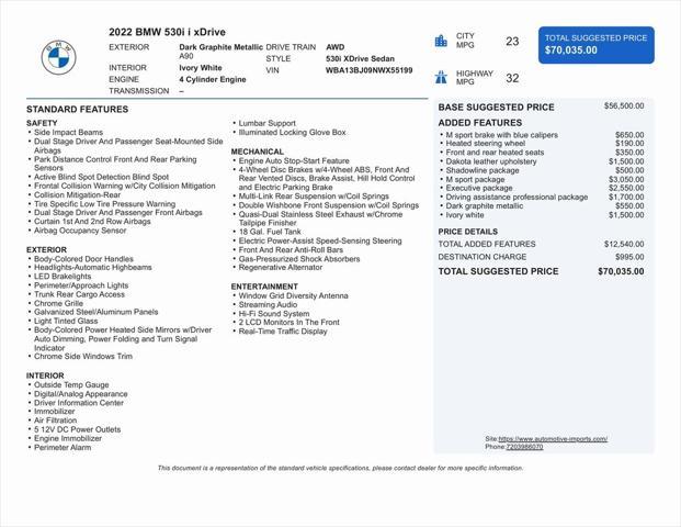 used 2022 BMW 530 car, priced at $43,000