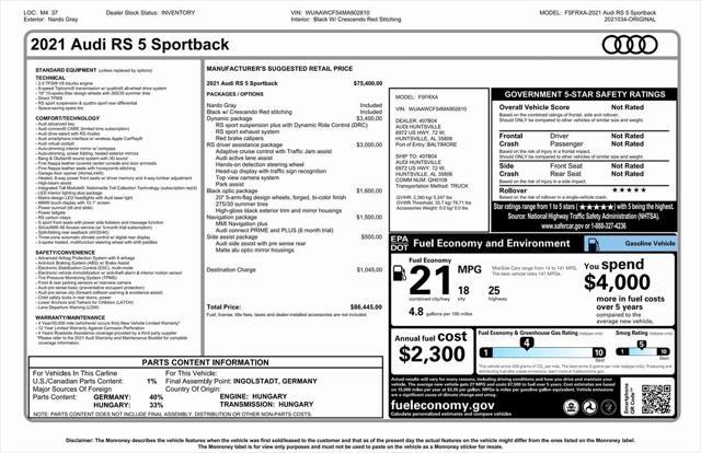 used 2021 Audi RS 5 car, priced at $60,000