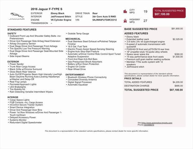used 2016 Jaguar F-TYPE car, priced at $38,500