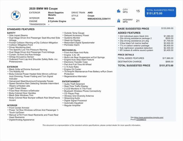 used 2020 BMW M8 car, priced at $70,000