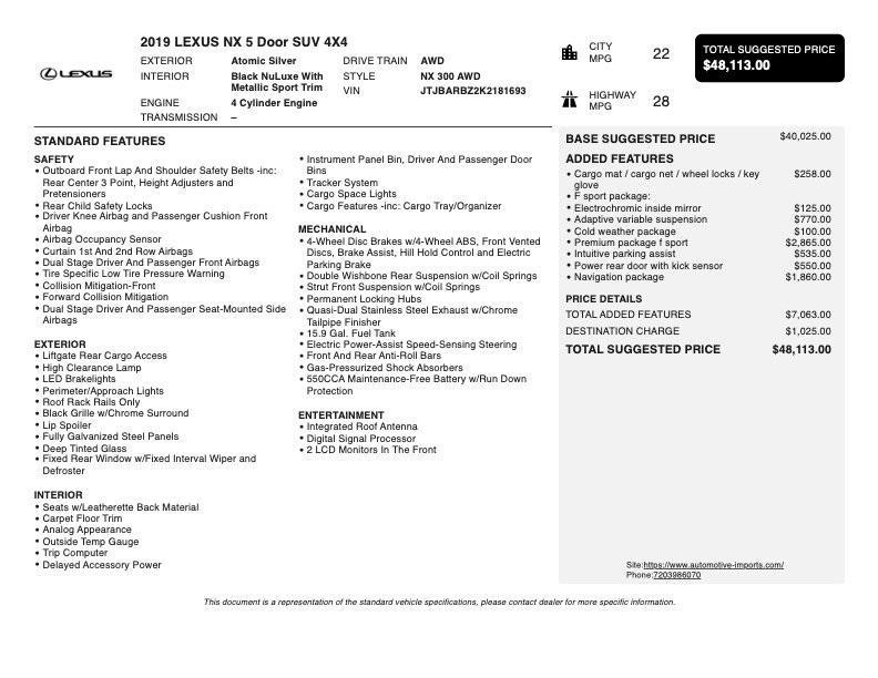 used 2019 Lexus NX 300 car, priced at $25,000