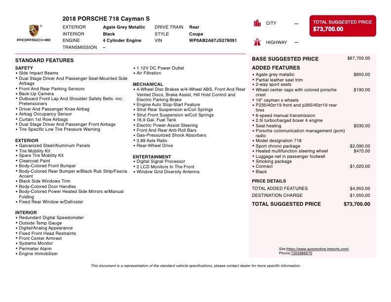 used 2018 Porsche 718 Cayman car, priced at $60,000