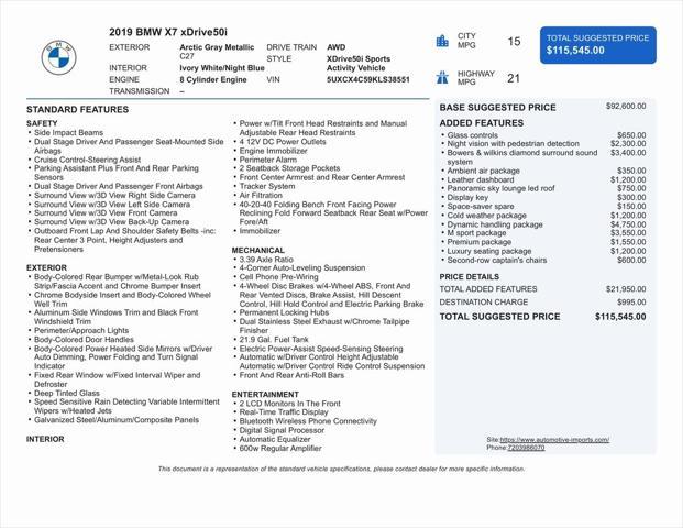 used 2019 BMW X7 car, priced at $46,500