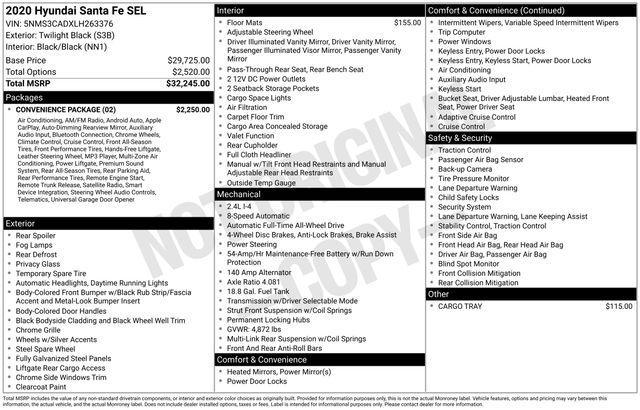 used 2020 Hyundai Santa Fe car, priced at $18,646
