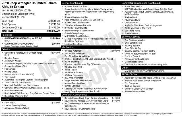 used 2020 Jeep Wrangler Unlimited car, priced at $24,732