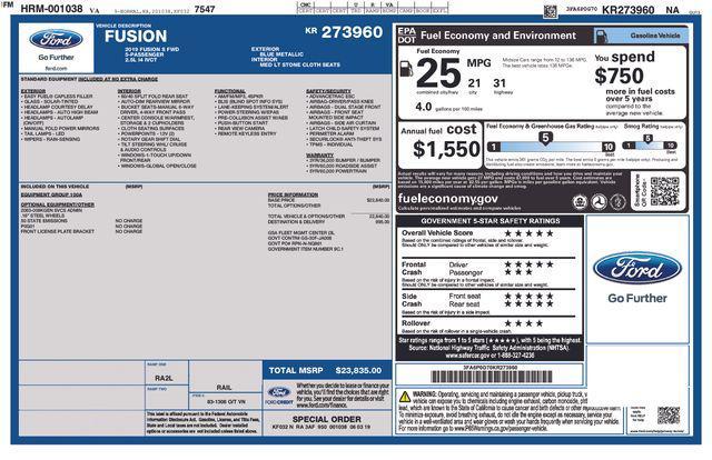 used 2019 Ford Fusion car, priced at $16,330