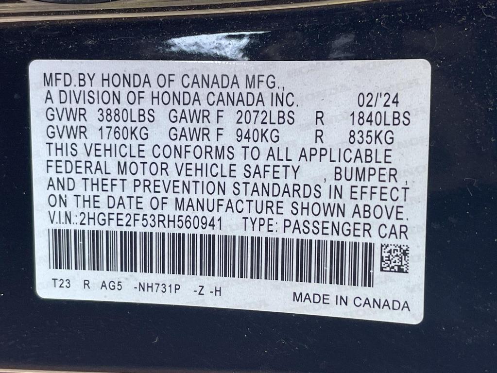 used 2024 Honda Civic car, priced at $27,495