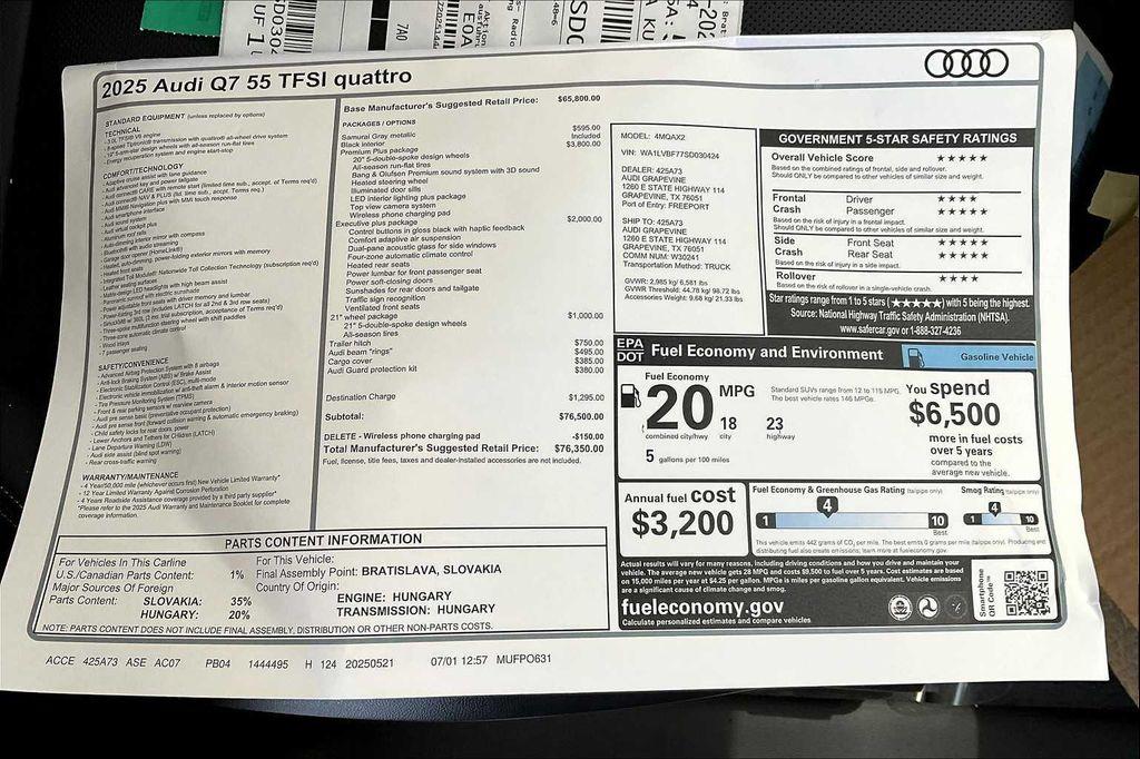 new 2025 Audi Q7 car, priced at $76,350
