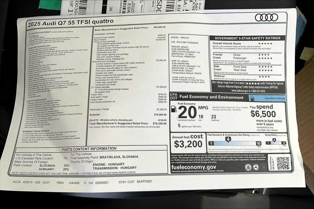 new 2025 Audi Q7 car, priced at $76,350