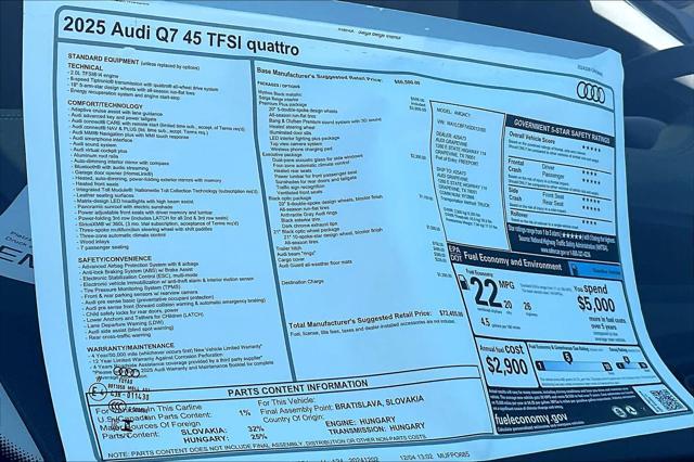 new 2025 Audi Q7 car, priced at $72,455