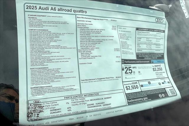 new 2025 Audi A6 car, priced at $82,940