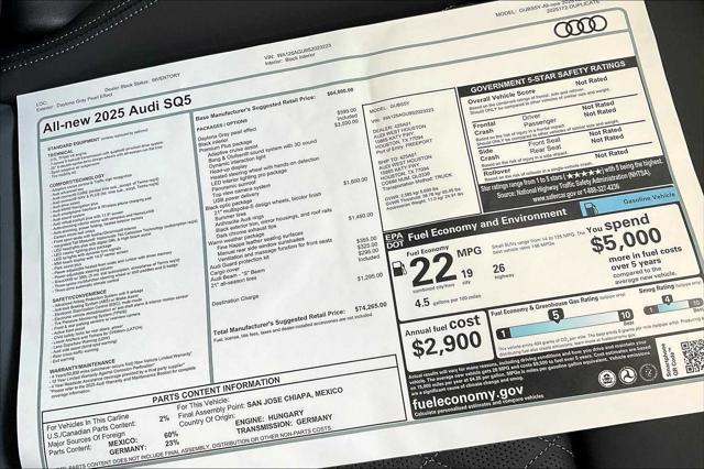 new 2025 Audi SQ5 car, priced at $74,265