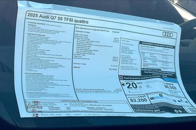 new 2025 Audi Q7 car, priced at $72,600