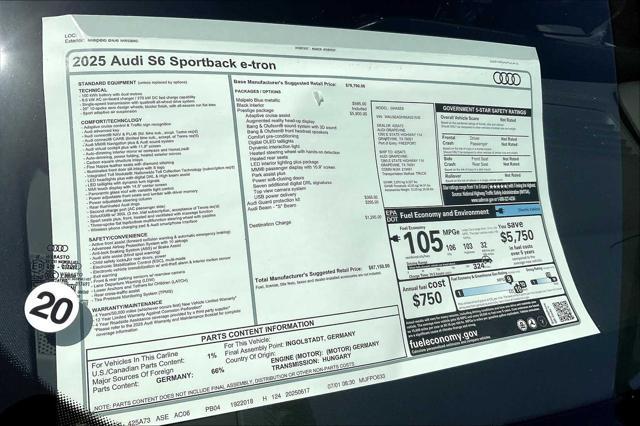 new 2025 Audi S6 e-tron car, priced at $87,150